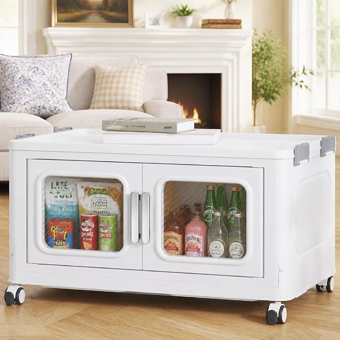BROVIEW 50 Qt Extra Large Stackable Storage Bin with Lids, 1 Pack White | 12.5Gal Extra Large, Collapsible Storage Boxes with 1 Lids, Folding& Rolling Plastic Drawer, Heavy-Duty Cabinet Organization