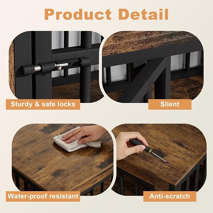 78" Double Dog Crate Furniture for Medium/Large Dogs, Brown | Thick wood, heavy-duty steel, 4-door escape-proof locks, waterproof scratch-resistant, extra-large, stylish, easy assembly