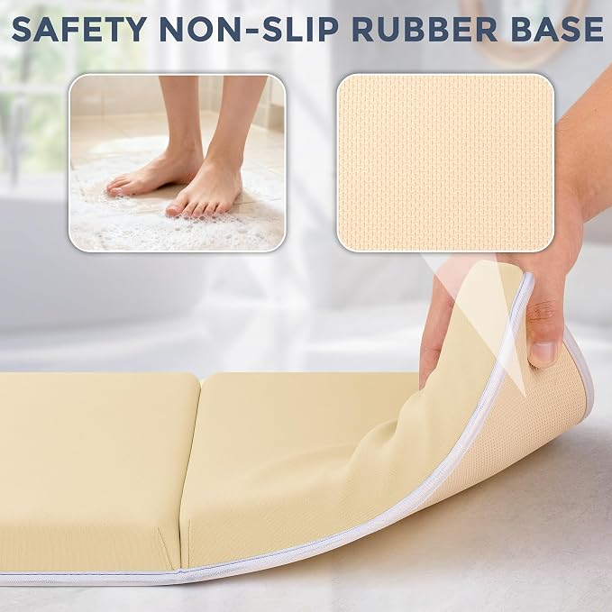 Bath Kneeler and Elbow Rest Pad Set, 1.5” Thick Bathtub Kneeling Mat | Cozy Memory Foam, Non-Slip 6 Suction Cups and 4 Toys Organizer Pockets, Quick-Dry Bath Kneeling Pad for Babies Toddlers