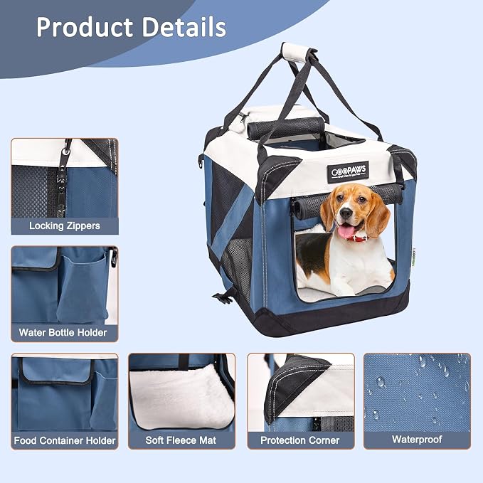 Jespet 3 Door Soft Dog Crates Kennel for Pets, Folding Travel Pet Carrier | 3 Mesh Doors 24'' Dog House, Large Pocket, Easy to Install, Steel Frame, Removable Crate Pad, For Indoor & Outdoor