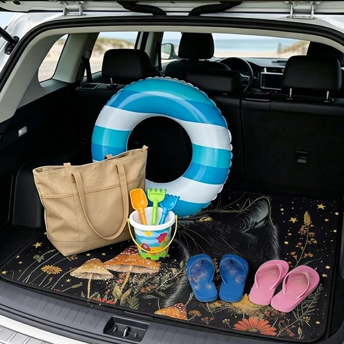 Cat Print Pet Friendly Cargo Liner for Dogs 29" x 39", Universal All Weather Car Trunk Mat for SUV Truck, Non Slip Washable Durable Black Protection Mats
