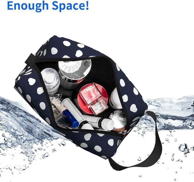 Navy Blue Polka Dot Makeup Bag - Durable 600D Oxford Fabric Travel Cosmetic Bag, Shockproof Foam Padded Toiletry Organizer for Gym & Daily Use 10x6.2x4.9 Inch