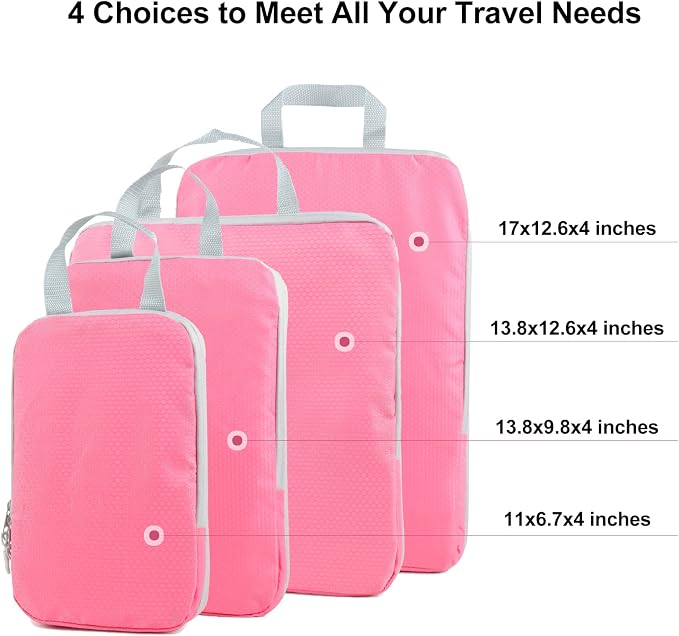COVAX 4 Set Compression Packing Cubes, Travel Luggage Organizers and Storage Packing Cubes (Pink)