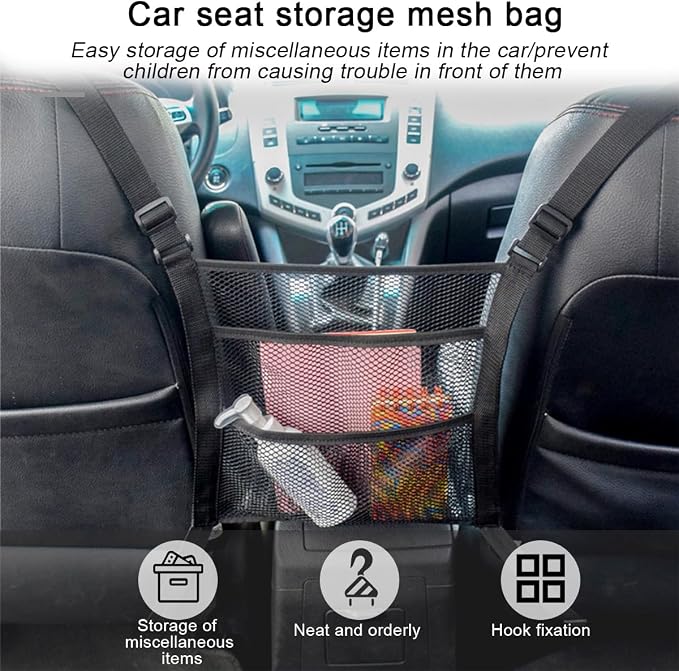 zipelo Car Mesh Organizer, 3 Layer Vehicle Barrier of Backseat Pet Kids, Elastic Automotive Net Pocket Handbag Tissue Purse Storage Net Holder Accessories, Universal for Car, SUV, Van