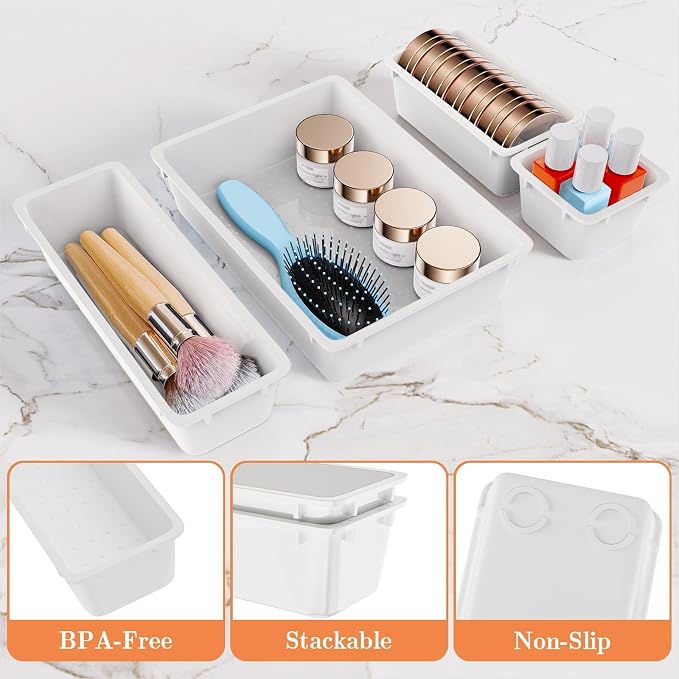 SpaceHacks 25 PCS Plastic Drawer Organizer, 4-Size Versatile Organizer Trays & storage Bins