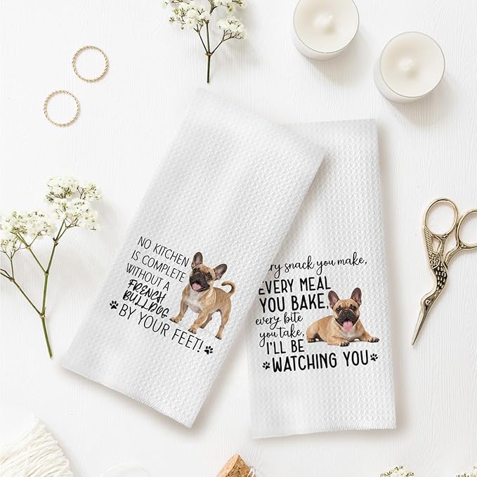 French Bulldog Kitchen Towels Set - French Bulldog Gifts for Dog Lovers Women, Dog Hand Towels Dish Towels Decor, 16x24 Inch,Set of 2