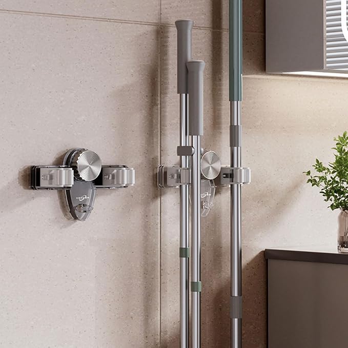Suction Mop Holder Strong Adhesion Brush Broom Hanger for Smooth Surfaces Easy Installation Bathroom Wall Storage Clip