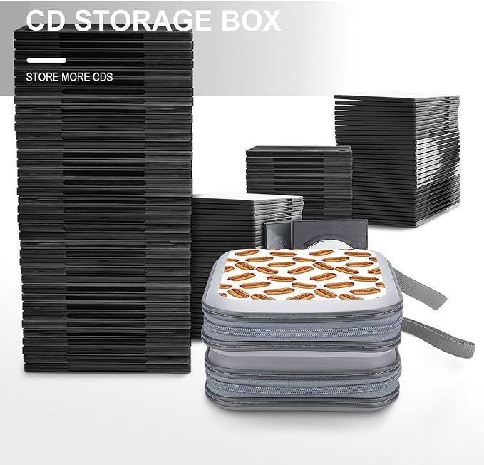 Portable CD Holder Case with Strap Hot Dog Food, 40-Capacity Hard Plastic Storage Binder, Protective Wallet for Car Office Travel