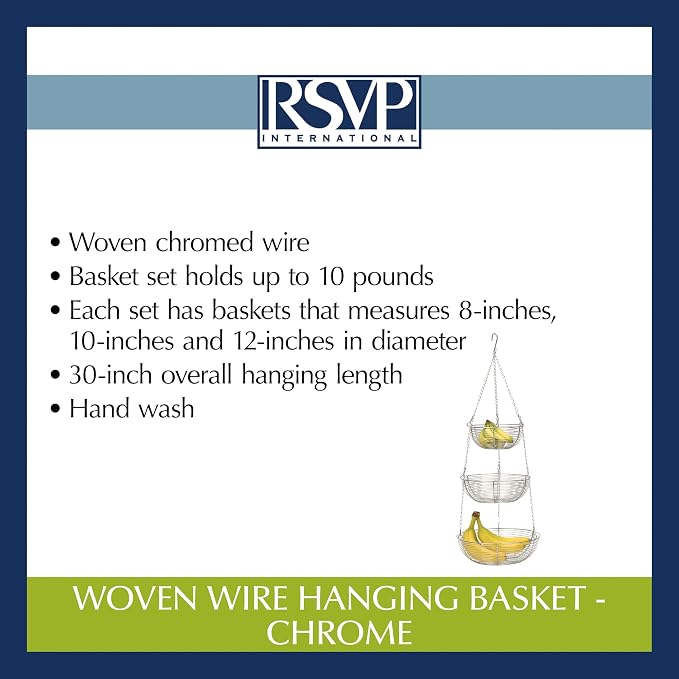 Woven Wire Hanging Basket - Chrome, 3 Tier
