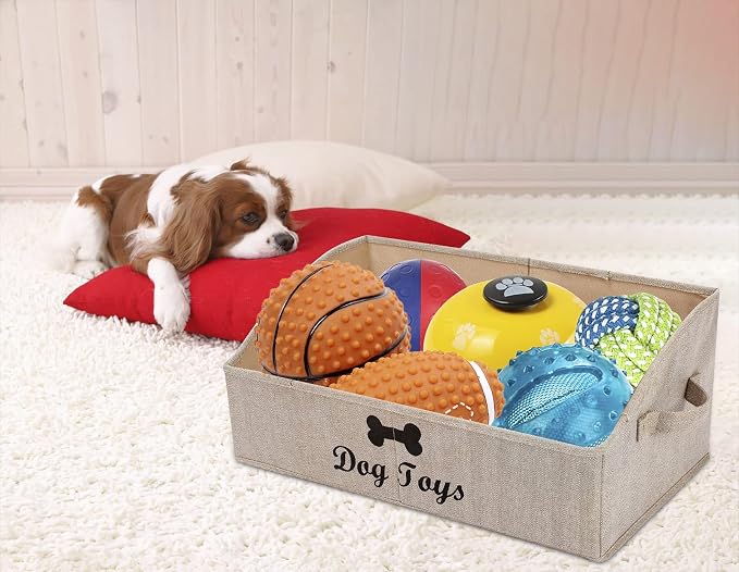 Morezi Dog Toy Box: Storage Basket for Organizing Pet Toys, Blankets & Accessories in Living Room, Playroom, Closet or Shelf - Snow Brown