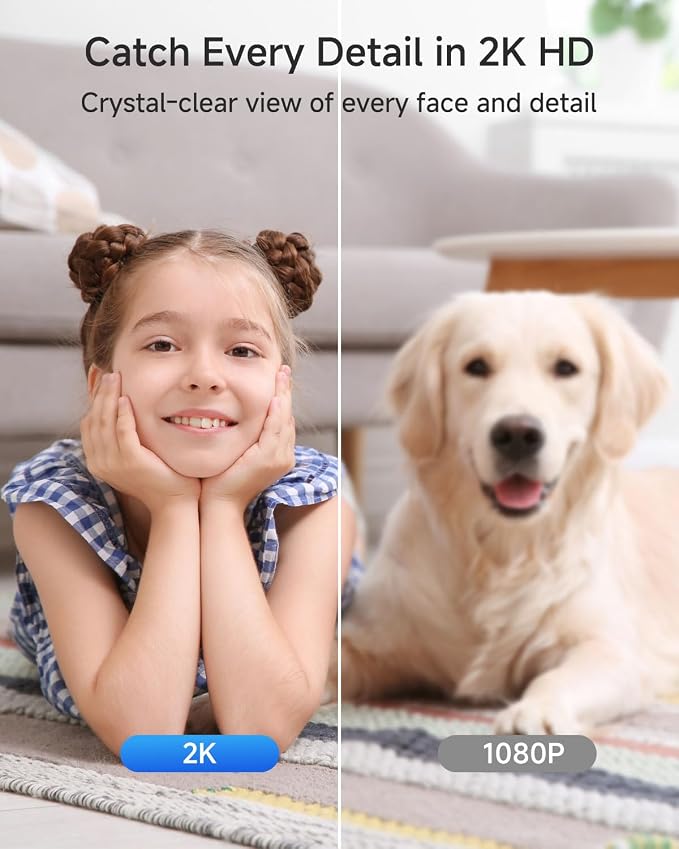 Noorio 4MP/2K Indoor Security Camera, 2.4GHz UHD 360° PTZ Pet/Dog Camera | 4MP/2K UHD Resolution, One-Touch Call, 360° PTZ Coverage, 24/7 Recording, Night Vision, Auto Motion Tracking, 2.4G Only