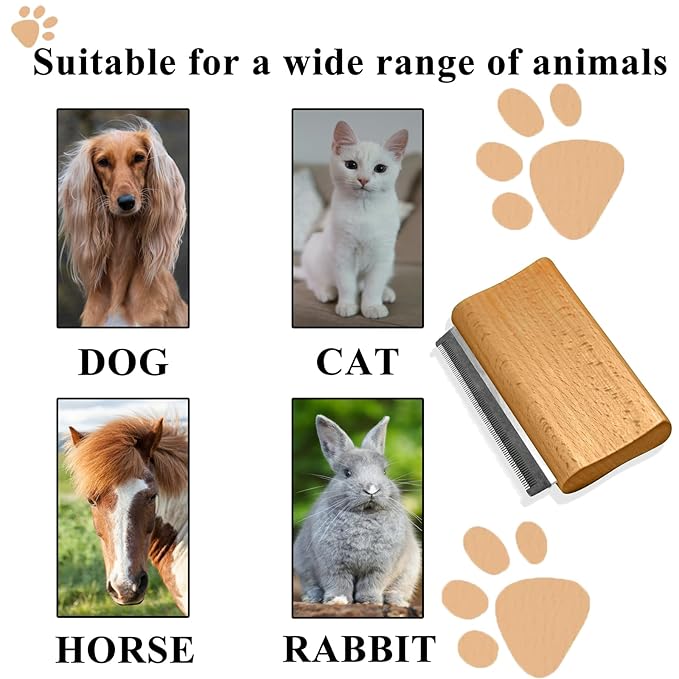 Wooden Deshedding Brush for Dogs, Cats & Horses, Deshedding Grooming Tool Curry Comb Pet Hair Removal Tool, Deshedding Dog Brush Combs for All Hair Types (4.33 Inch)