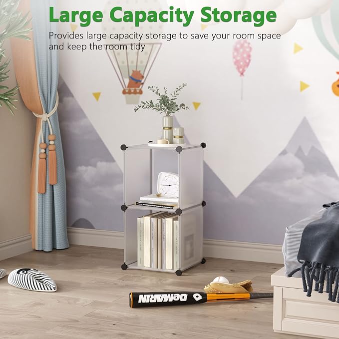 C&AHOME Modular Bookcase, 2-Cube Storage Organizer, Plastic Shelves, White | Portable Closet Organizer, DIY Bookshelf, Storage Cabinet Ideal for Kids, Home, Office, 12.4" L x 12.4" W x 24.8" H