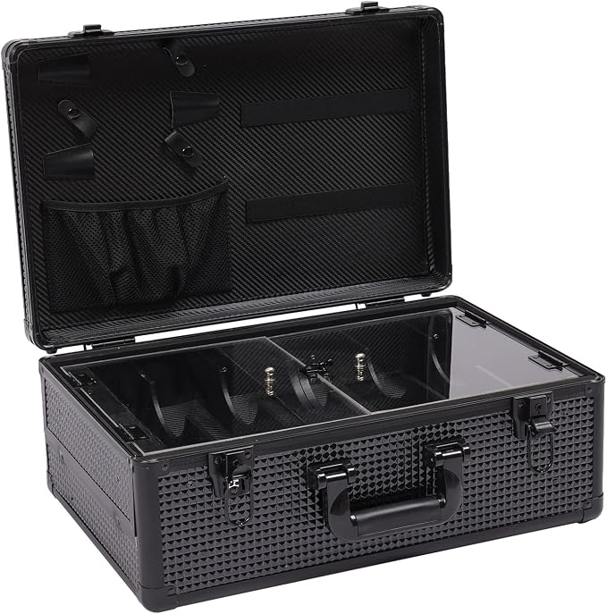 Beauty Professional Barber Case, Barber Clipper Case With 2 Side Pull Out Trays, Large Capacity Aluminum Cosmetic Case for Hair Stylists, Makeup Artists