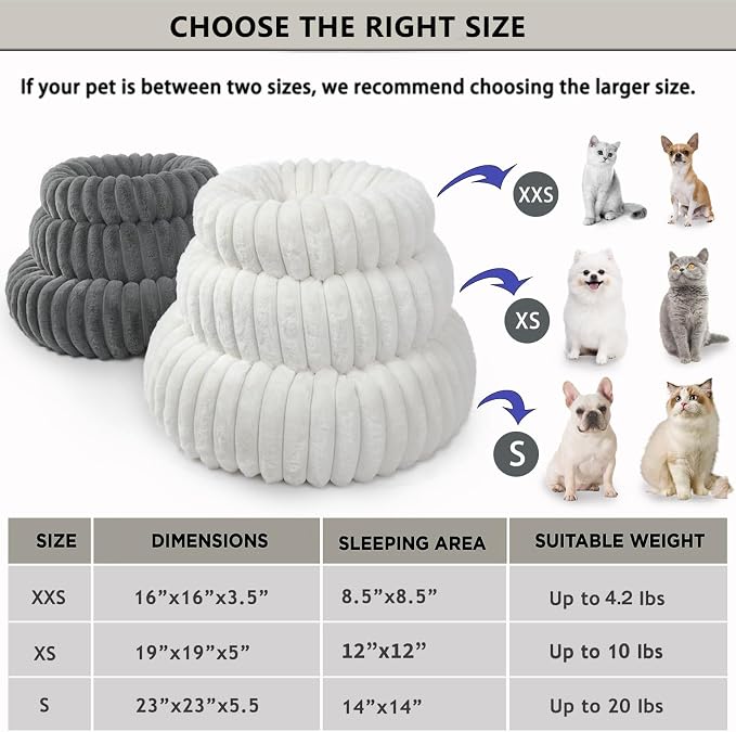 Dog Beds Small Sized Dog Washable Calming Anti-Anxiety Donut Puppy Bed for Small Dogs and Cats,Cozy Soft Anti-Slip Round Large Cat Bed 23 Inch Fits up to 20 lbs Pets,Warm Grey
