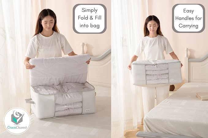 Comforter Storage Bag - Folding Organizer bag for King/Queen Comforters, Pillows, Blankets, Bedding/Quilt, Blanket, Duvet, Mothproof Space Saver; Large Collapsible Organizers, 24"x14"x11"