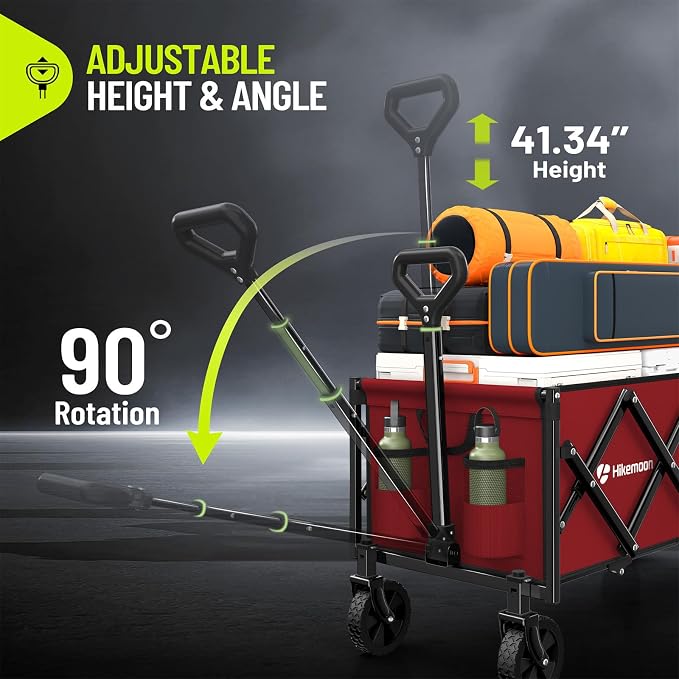 43'' Extra Long Folding Wagon with Extended Tailgate, Red | Wagons Carts Foldable, 360LBS Heavy Duty, Compact Portable, Utility Collapsible for Shopping/Beach/Garden/Camping/Sports