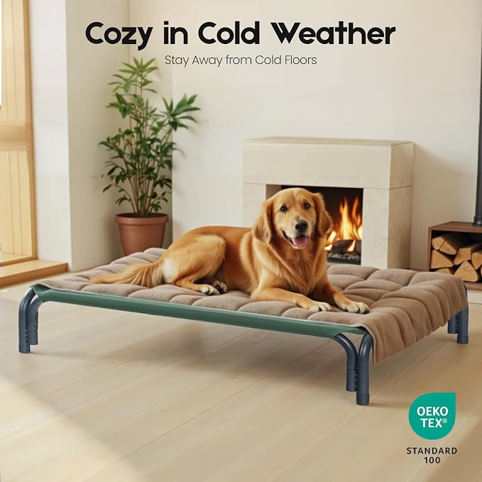 Elevated Dog Bed Outdoor Cooling Raised Cot for XL Dogs, Green 48.8in | Tool-Free Installation; Washable Cooling Breathable Mesh; Anti-Slip Feet; Indoor & Outdoor Use