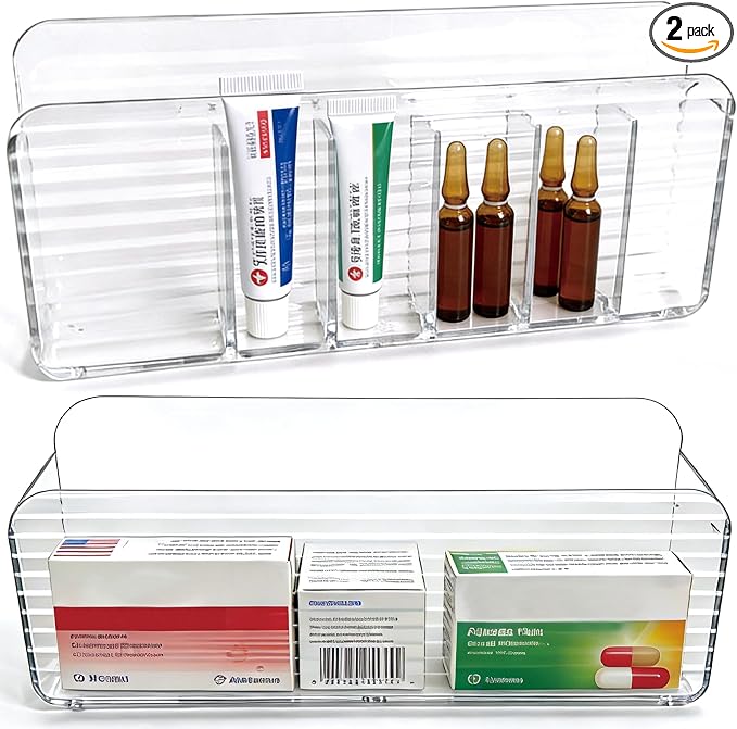 Medicine Holder for Cabinet Door, 2-Pack Reusable Medicine Organizer for Inside Cabinet Storage, Ultra-Sticky Adhesive Mount (Clear)