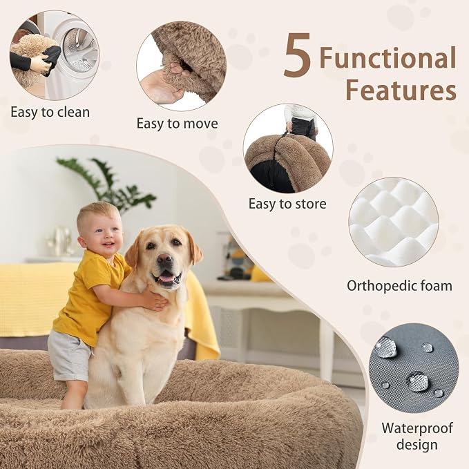 ROOMTEC Human Dog Bed, 71''x45''x12'' Size Fits Adult and Pet Washable Giant People Bed 10 CM Thick Memory Foam Large Oversize Pet Bed with Plump Pillow, Blanket, Strap - Khaki