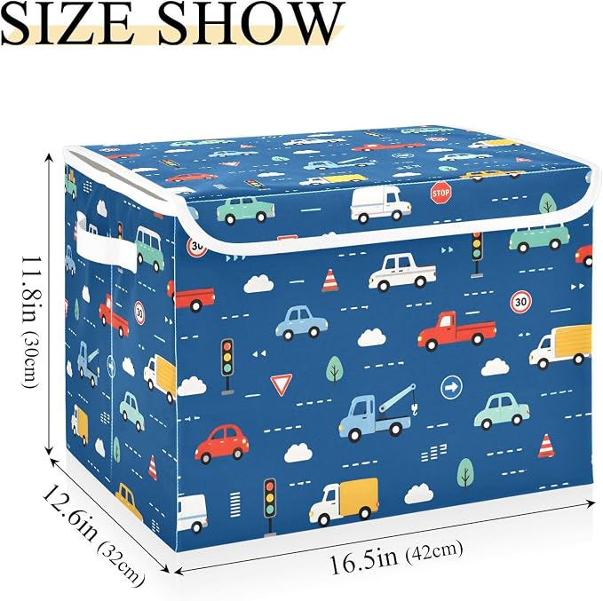 Storage Bins with Lid Trunk Vehicle Foldable Storage Boxes 40L Baskets | Decorative Storage Boxes, Dust-Proof Flip Top, Reinforced Handles, For Home & Bedroom, Clothes & Toy Box, Oxford Fabric Print