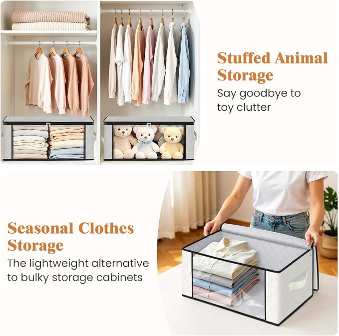 35L Closet Organizers, Foldable Under Bed Storage Containers | Storage Bags with Zippers,Window and Handles for Organizing Bedroom, Closet, Clothing,Organization with Handle