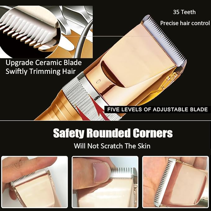 Heavy Duty Pet Grooming Clippers, Powerful 36V Motor for Thick Coats, Professional Grooming Shears Fur Hair Trimmers Tool for Dogs, Sheep, Horses, Livestock & Cats (Gold)