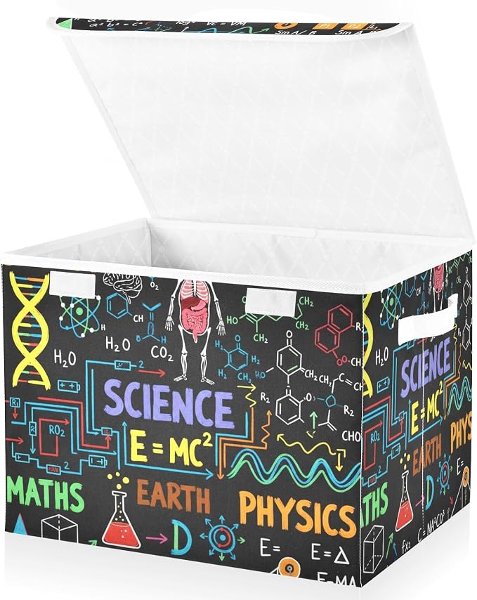 Math Study Fabric Storage Bins with Lid Foldable Storage Boxes 40L Baskets | Decorative Storage Boxes, 300D Oxford Cloth, Hollow Board Frame, Flip Top Velcro Lid, 16.5x12.6x11.8 inch, Collapsible Design