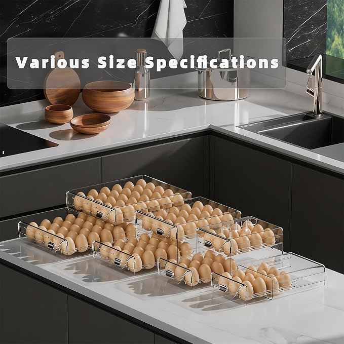 HIYOHIYO 2-Tier Clear 24 Grid Egg Container for Refrigerator, With Drawers | Large Capacity, with Time Scale Marking, Stackable, Sturdy Eggs Storage for Fridge and Countertop