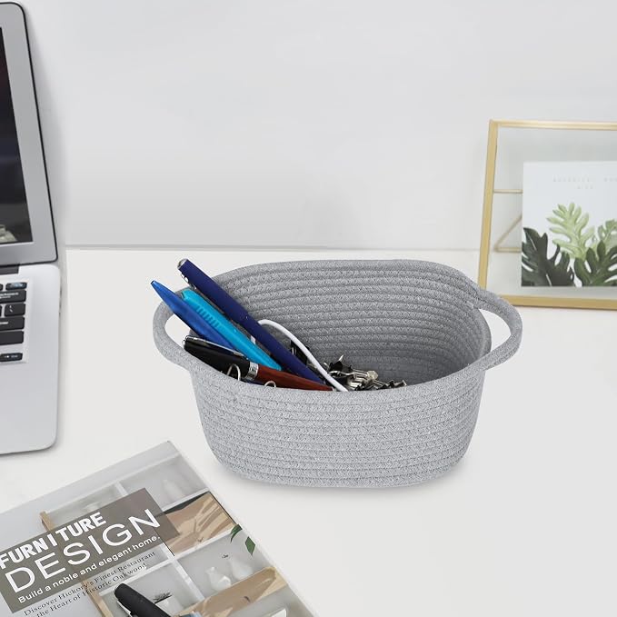 ABenkle Small Storage Basket, Mini Basket, Cute Tiny Cotton Rope Woven Baskets, Shelf Storage, Boho Decorative Toy Storage Bin Gift Baskets