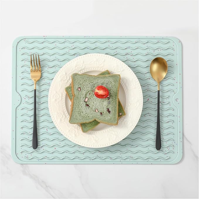 CAKETIME 2 Pack Multicolor Silicone Dish Drying Mat for Kitchen Counter Baking Cooking Tools Coffee Must Haves Household Finds Dryer Work Place Covers Rubber Rug Extra Large 24"*18" Green