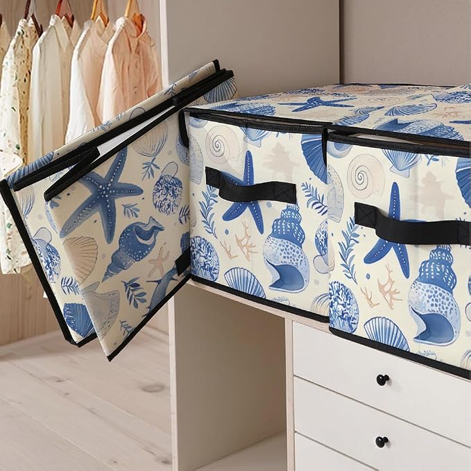 Stackable Clothes Storage Bins with Lids 3 Pack. | Closet Organizers Fabric Cat Printing Box for Home and Office,Blanket Clothes Organizers,Under Bed Storage Containers