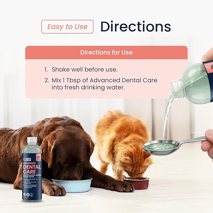 Vets Preferred Dog Breath Freshener & Water Additive for Dental Care – Fights Bad Breath, Removes Tartar & Plaque – Dog Mouthwash for Healthy Teeth & Gums, Gingivitis Support – Mint Flavor