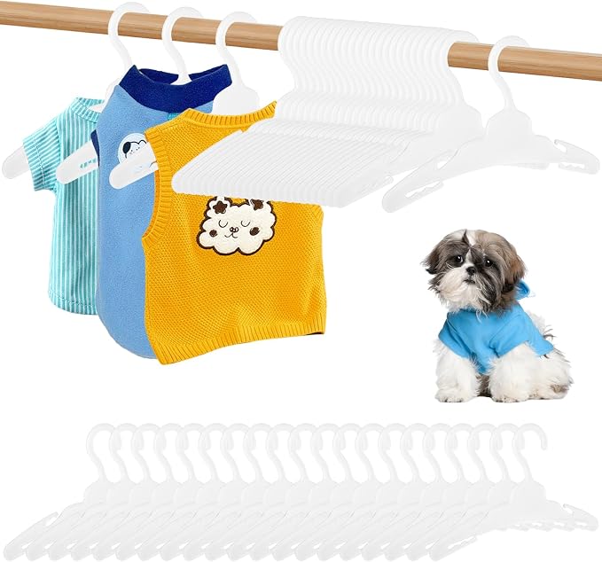48 Pcs Dog Clothes Hangers, Plastic Dog Cat Clothing Hanger Rack, Wide Non-Slip, Pet Clothing Holder Coat Hanger for Organizing Pet Apparel and Baby Clothes (White)