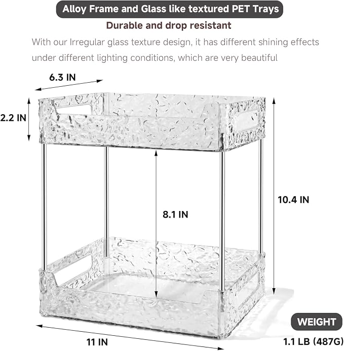 Acrylic Bathroom Counter Organizer, Organizers and Storage, Clear 2 Tier | Crystal, Metal Frame, Glass Texture, PET Plastic Suitable for Most Rooms, Easy Clean