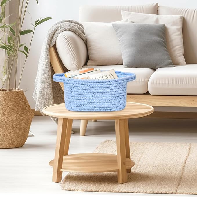 ABenkle Small Storage Basket, Mini Basket, Cute Tiny Cotton Rope Woven Basket, Shelf Basket, Boho Decorative Toy Storage Bin Gift Basket