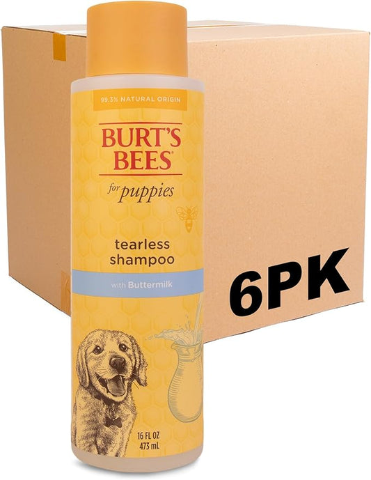 Burt's Bees for Pets Tearless Puppy Shampoo with Buttermilk and Flaxseed Oil, Gentle Dog Shampoo for Puppies 8+ Weeks, Fragrance Free Coat Cleanser with 95% Natural Origin Formula, 16 Fl Oz - 6 Pack
