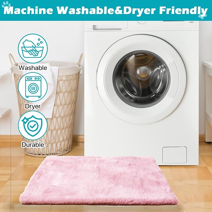 Dog Bed Mat Crate Pads for Dog Cages 24x17.7 Inch Washable Anti-Slip Dog Kennel Pad Soft Small Puppy Cage Cushion Liner, Pink