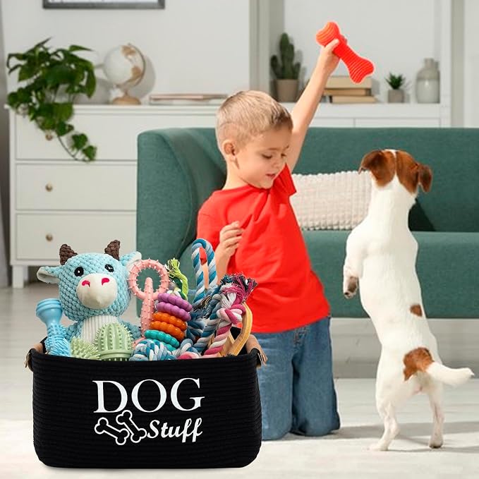 Square Dog toy basket storage Cotton Rope Storage Basket Pet/Pet Toy And Accessory Storage Bin Doy Toy Box-Black