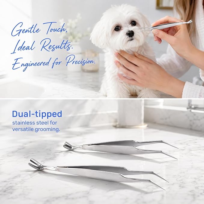 2pcs Silver 2-in-1 Pet Grooming Tweezers, Stainless Steel Dual Tip Tool | stainless steel pet grooming tweezers dual tip hand tool tick tweezer pet care travel kit 2pcs