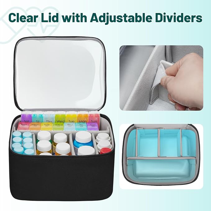Mancro Medicine Organizer Bag, Large 2-Layer Medicine Storage Box | 3 Separate Cases, Pill Bottle Organizer Included, Small Medicine Bag Included, Insulated Insulin Pouch, For Family & Travel