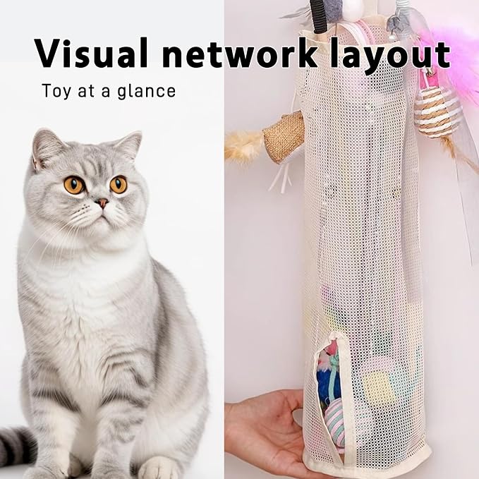 Pet Toy Storage Bag - Wall-Mounted, Space-Saving Organizer with Bottom Opening for Cat/Dog Toys (Toys Not Included) (Double)