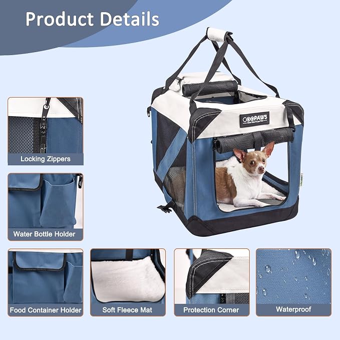 Jespet 3 Door Soft Dog Crates Kennel for Pets, Folding Travel Pet Carrier | 3 Mesh Doors 30'' Dog House, Large Pocket, Easy to Install, Steel Frame, Removable Crate Pad, For Indoor & Outdoor