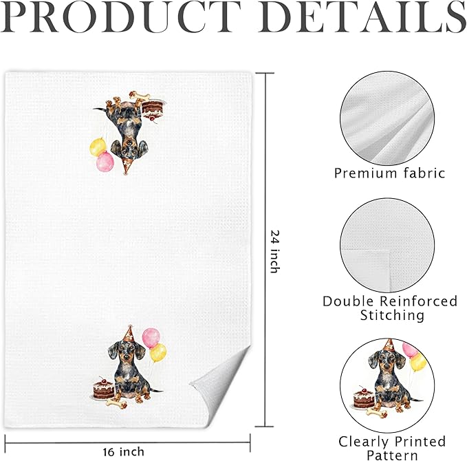 Dachshund Kitchen Towels, Gifts for Dachshund Lovers, Weiner Dog Gifts Decorative Hand Towels for Bathroom, Funny Birthday Sausage Dog Dish Tea Towel Drying Cloth, 16x24 Inch