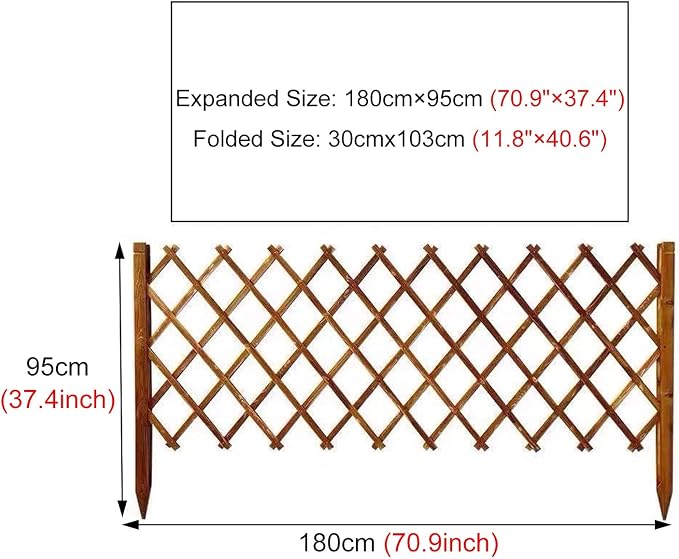 Plant Stand Expanded Picket Trellis Fence, Outdoor Garden Wooden Edging/Grass Lawn Flowerbeds Plant Borders, for Landscaping Pet Animal Barrier Patio Flower Bed (Size : W180cm x H95cm)