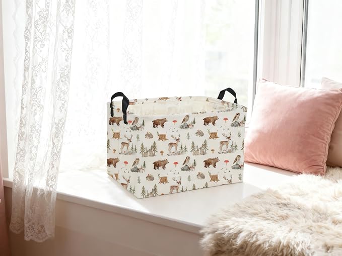 Rectangle Animal Basket Cute Storage Bin Organizer Box for Room Decor Gift Basket(Woodland animal)