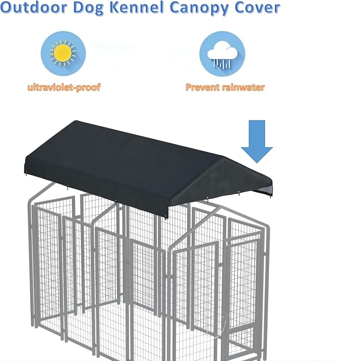 Outdoors Dog Kennel Cover 8' x 4' Replaceable Dog Kennel Cover Black | 420D Silver-Plated Waterproof UV Protection Oxford Fabric Lncludes a Ball-Ended Elastic Lanyard (Frame Not Included)