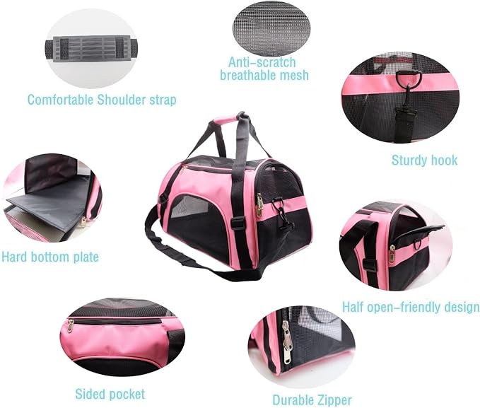 ZaneSun Cat Carrier,Soft-Sided Pet Travel Carrier for Cats,Dogs Puppy Comfort Portable Foldable Pet Bag Airline Approved (Medium-LightPink)