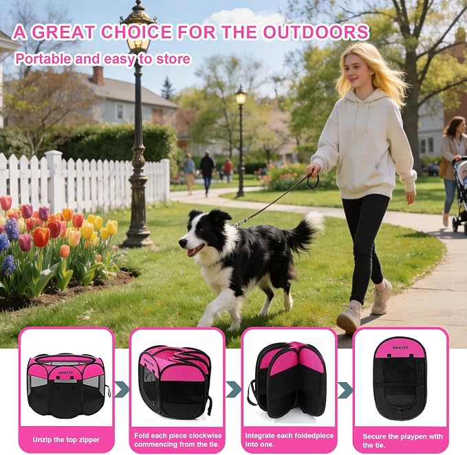 Cat Dog Playpen, Foldable Pet Puppy Dog Playpen, Cat Tent Crates Cage, Portable Playpen for Dogs Cats Rabbits Pigs Bunny Indoor/Outdoor, Pop Up Dog Kennel Playpen Enclosure with Carring Bag