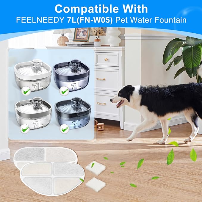 12 Pack Filter & 12 Pump Sponges Dog Water Bowl Filter Compatible with FEELNEEDY Dog Fountain 7L/1.8Gal(FN-W05), 12+12 Cat Drinking Fountain Filters Fit for Pet Automatic Water Dispenser
